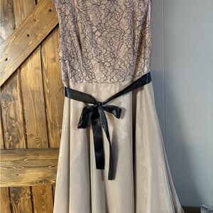 Ivory Tan and Brown Strapless A-Line Dress for Wedding Guest Sz 14